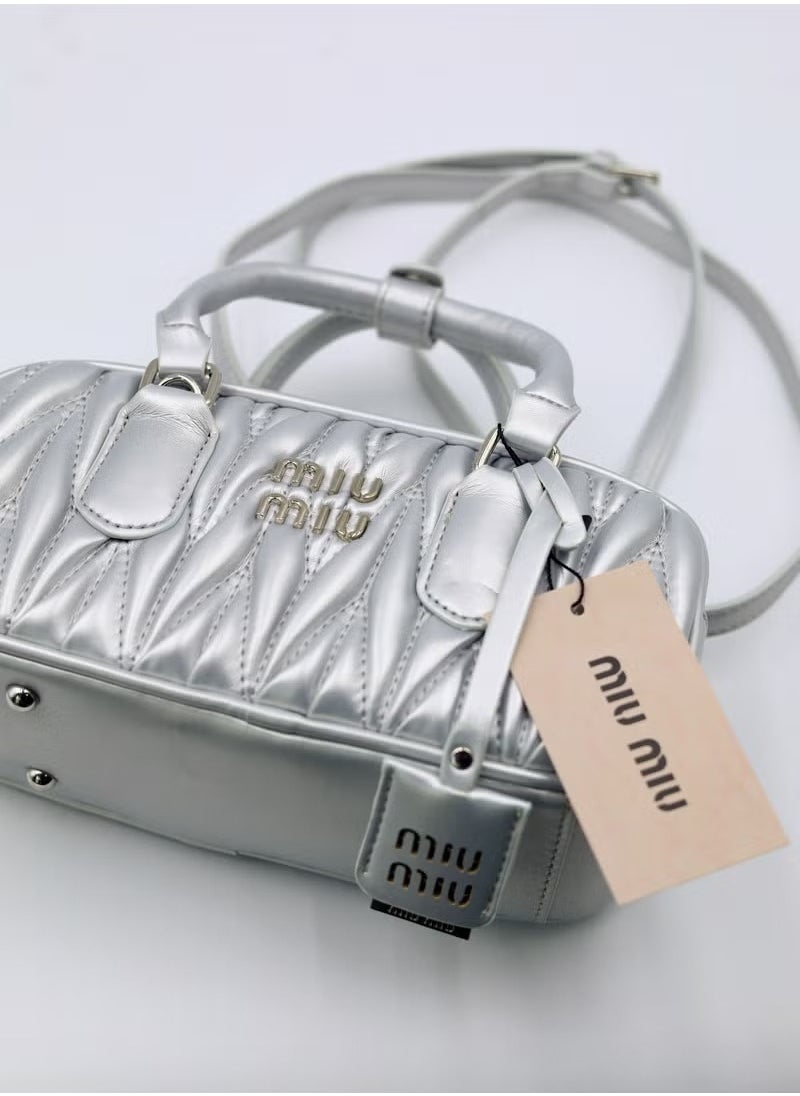 Miu Miu Small Arcadie Top Handle Bag in Matelassé Nappa Leather Crossbody Shoulder