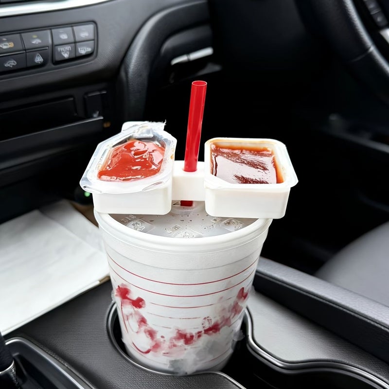 White Universal Car Cup Holder Insert 2 Compartment Sauce Dip Container for Ketchup - Image 4