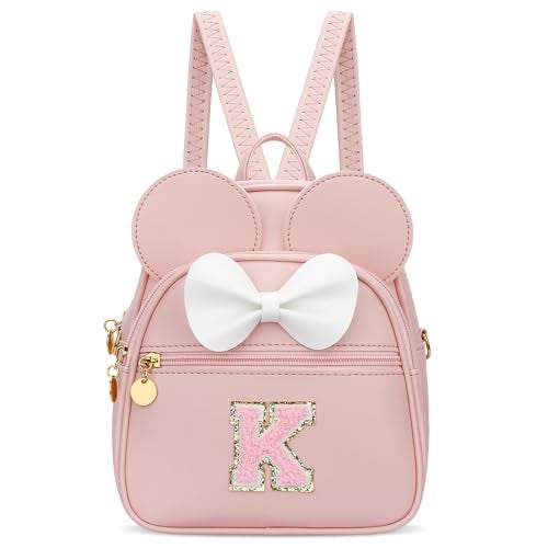 KKXIU Girls Initial Bowknot Cute Mini Backpack for Toddler, Travel Small Girl Backpacks, Personalized Trendy Stuff Gift for Little Girls and Kids(K, Pink) - Image 1