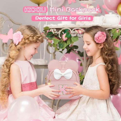 KKXIU Girls Initial Bowknot Cute Mini Backpack for Toddler, Travel Small Girl Backpacks, Personalized Trendy Stuff Gift for Little Girls and Kids(K, Pink) - Image 2