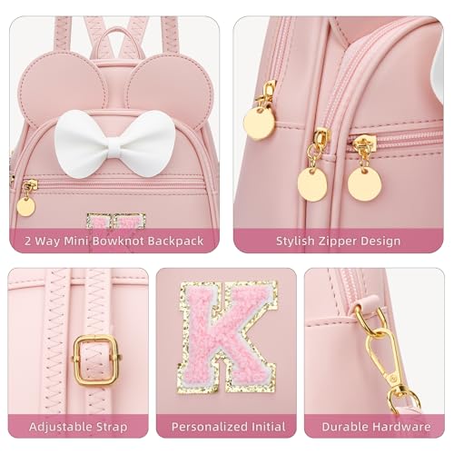 KKXIU Girls Initial Bowknot Cute Mini Backpack for Toddler, Travel Small Girl Backpacks, Personalized Trendy Stuff Gift for Little Girls and Kids(K, Pink) - Image 4