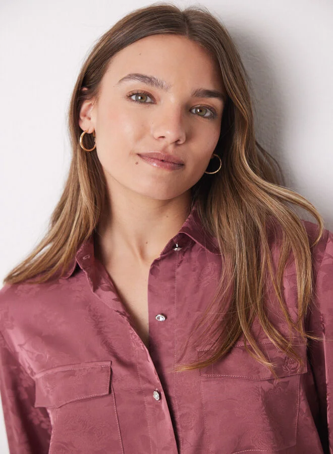 women'secret Pink Satin Jaquard Shirt Pajamas