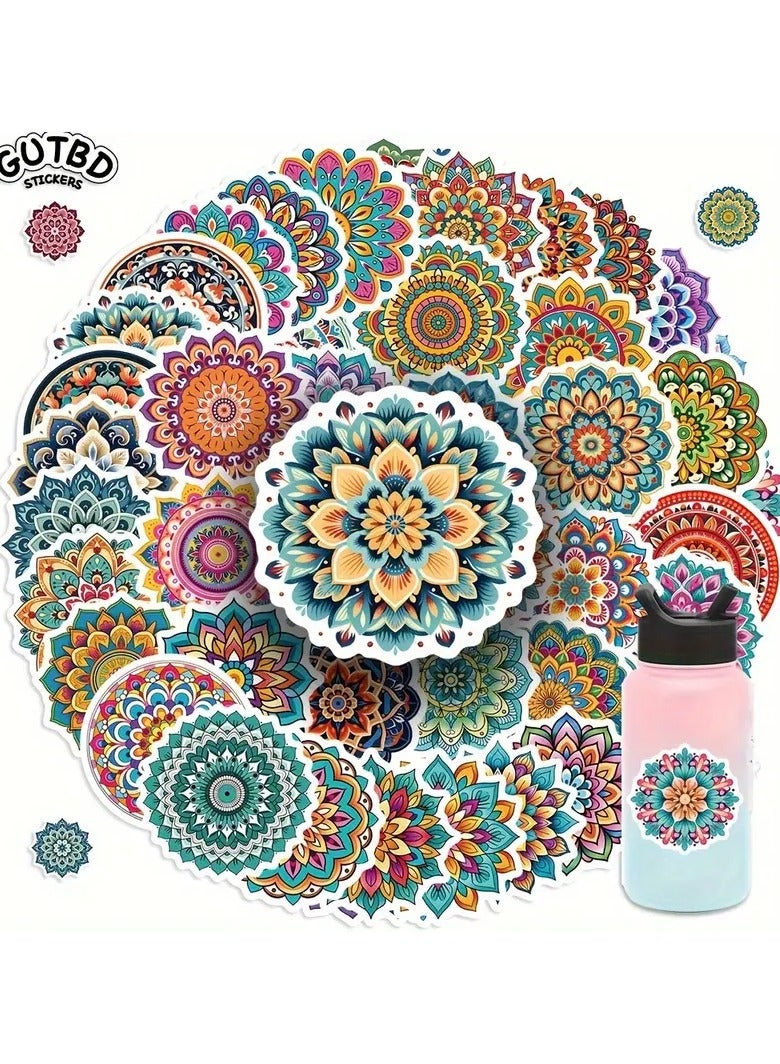 Goolsky [Popular Choice] GUTBD 50pcs Vibrant Mandala Stickers - Waterproof, Reusable Vinyl Decals for Laptops, Water Bottles, Guitars & More - Easy Apply, Matte Finish - Image 1