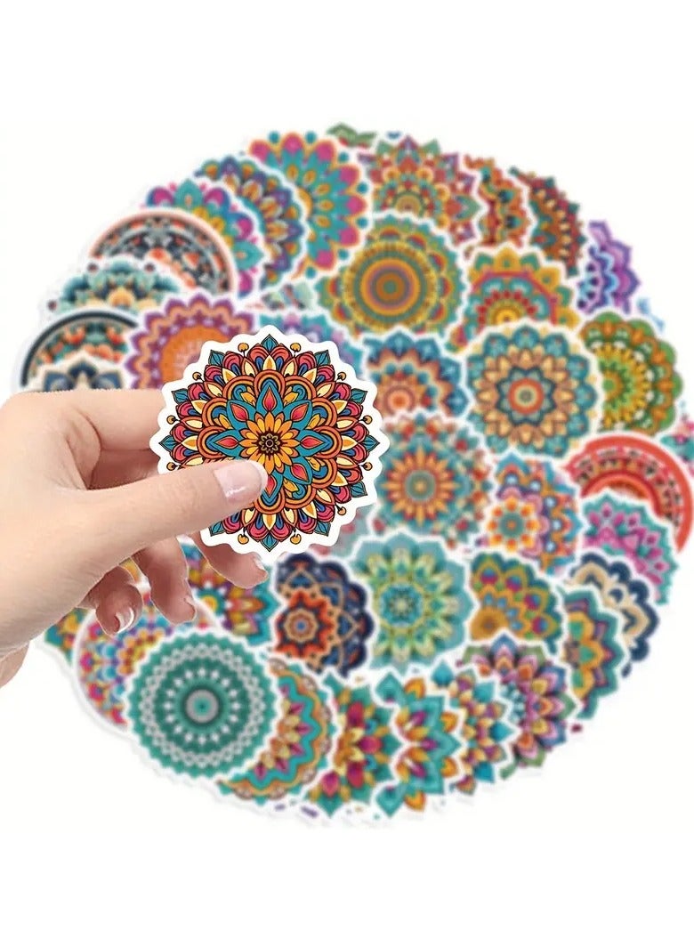 Goolsky [Popular Choice] GUTBD 50pcs Vibrant Mandala Stickers - Waterproof, Reusable Vinyl Decals for Laptops, Water Bottles, Guitars & More - Easy Apply, Matte Finish - Image 4