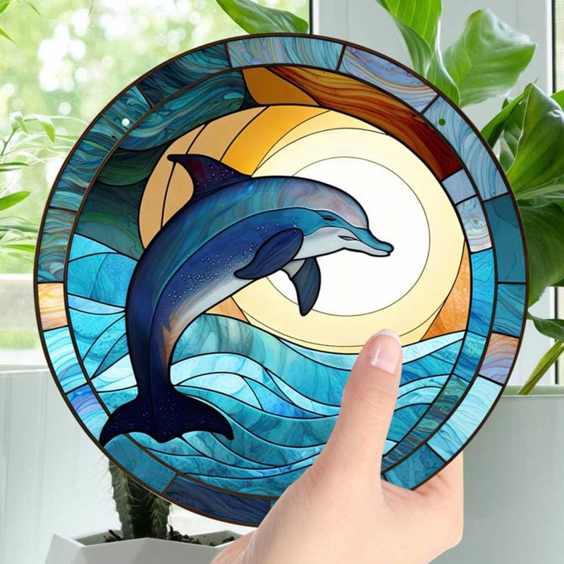 Yangshine Dolphin Acrylic Window Decoration, Stained Dolphin Suncatcher for Window, Patio, Wall, Home and Garden - Image 4