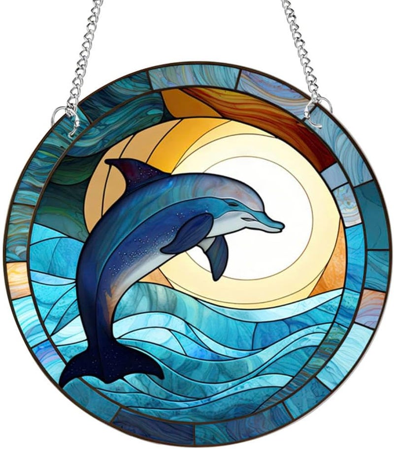 Yangshine Dolphin Acrylic Window Decoration, Stained Dolphin Suncatcher for Window, Patio, Wall, Home and Garden - Image 1