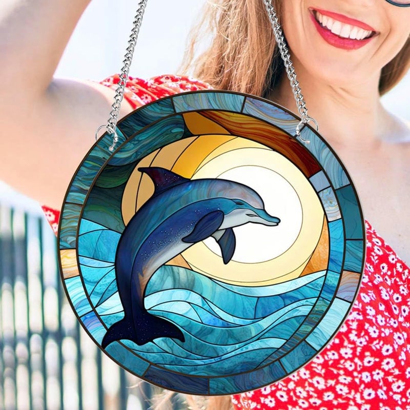 Yangshine Dolphin Acrylic Window Decoration, Stained Dolphin Suncatcher for Window, Patio, Wall, Home and Garden - Image 5