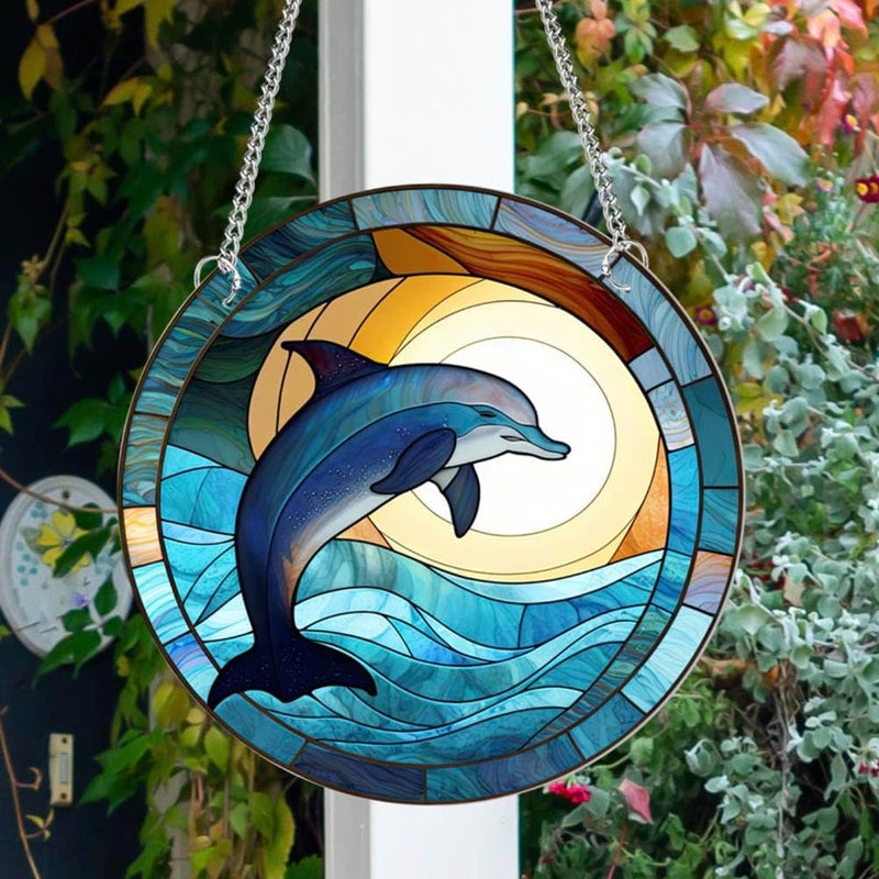 Yangshine Dolphin Acrylic Window Decoration, Stained Dolphin Suncatcher for Window, Patio, Wall, Home and Garden - Image 3