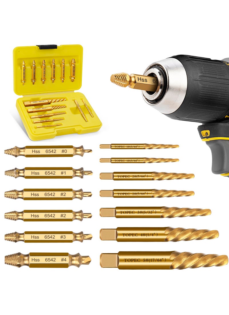 Topec Topec Damaged Screw Extractor Set 13Pcs, Spiral Screw Extractor for Stripped Screws Nuts & Bolts, Golden Easy Out Bolt Extractor Set Drill Bit Tools for Easy Removal of Rusty Broken Hardware  - Image 1
