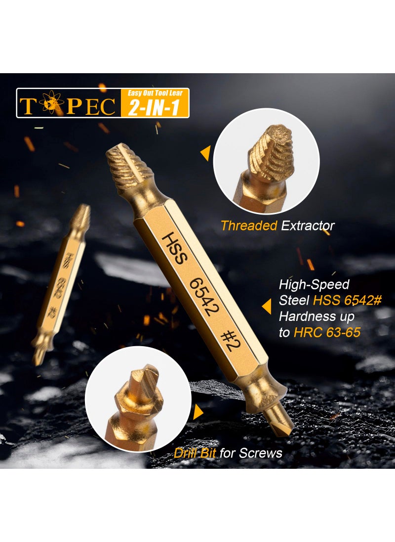 Topec Topec Damaged Screw Extractor Set 13Pcs, Spiral Screw Extractor for Stripped Screws Nuts & Bolts, Golden Easy Out Bolt Extractor Set Drill Bit Tools for Easy Removal of Rusty Broken Hardware  - Image 4
