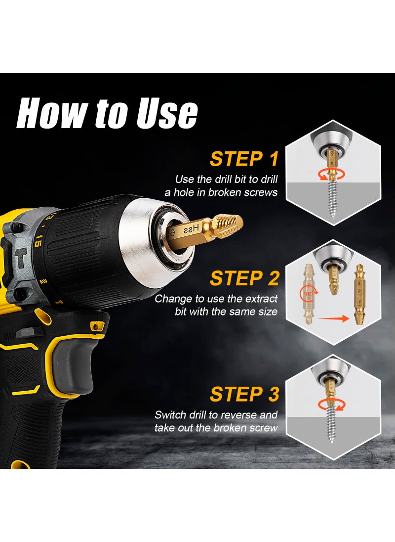 Topec Topec Damaged Screw Extractor Set 13Pcs, Spiral Screw Extractor for Stripped Screws Nuts & Bolts, Golden Easy Out Bolt Extractor Set Drill Bit Tools for Easy Removal of Rusty Broken Hardware  - Image 2