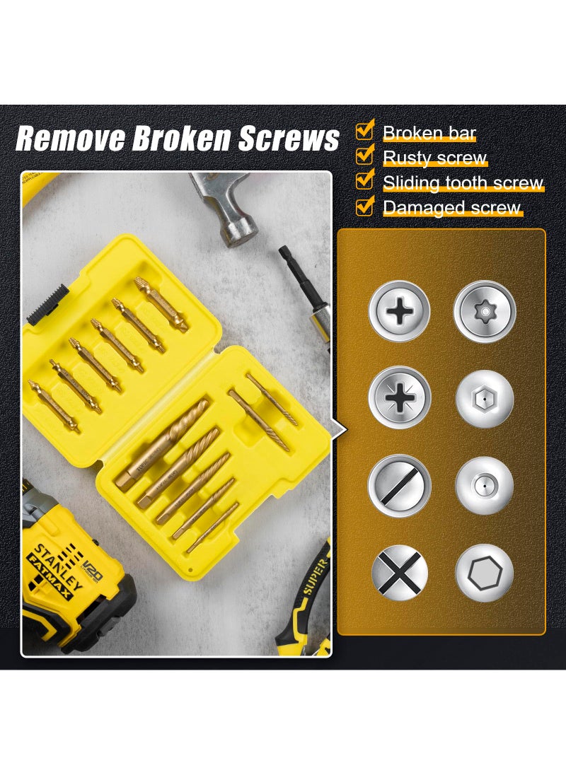 Topec Damaged Screw Extractor Set 13Pcs, Spiral Screw Extractor for Stripped Screws Nuts & Bolts, Golden Easy Out Bolt Extractor Set Drill Bit Tools for Easy Removal of Rusty Broken Hardware