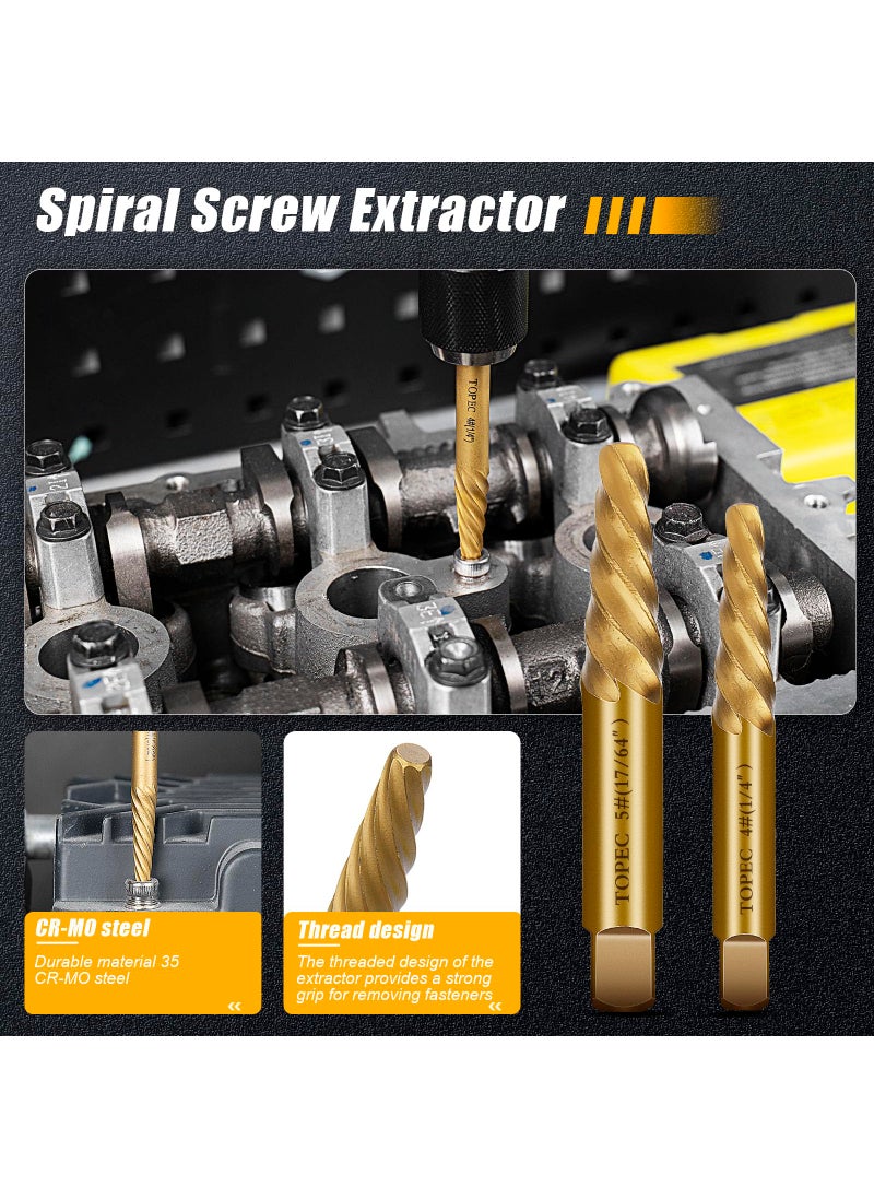 Topec Topec Damaged Screw Extractor Set 13Pcs, Spiral Screw Extractor for Stripped Screws Nuts & Bolts, Golden Easy Out Bolt Extractor Set Drill Bit Tools for Easy Removal of Rusty Broken Hardware  - Image 5