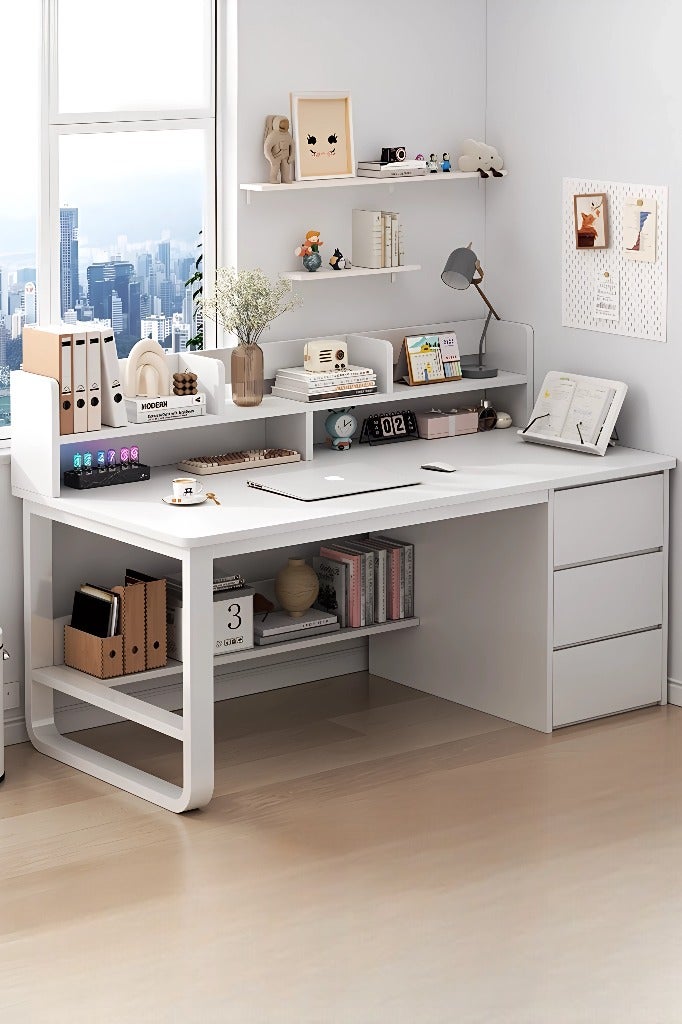 AIWANTO Modern Home Office Desk with 3 Large Drawers – Sturdy Workstation with Storage Shelves for Study, Laptop & PC Use (120x103x50cm) - Image 1