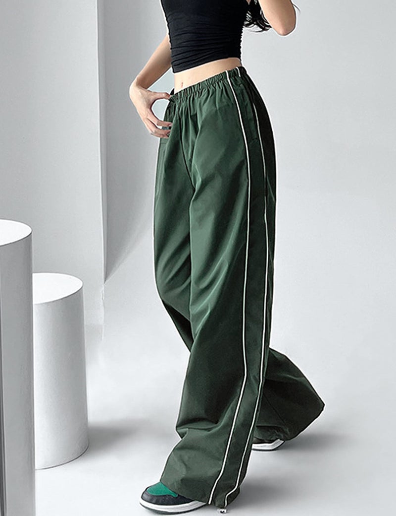 Himosyber Women's Parachute Pants Baggy Elasitc Waist Relaxed Y2K Track Pant Trousers (ArmyGreen-S) - Image 5