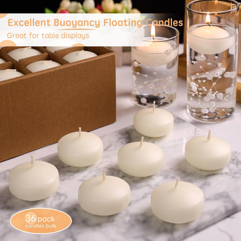 GINITIRI 36 Pack Floating Candles,2 inch Ivory Unscented Dripless Floating Candle for Centerpieces,5-6H Burning 2" Water Candles Bulk for Cylinder Vases,Weddings,Christmas Party,and Holiday - Image 3
