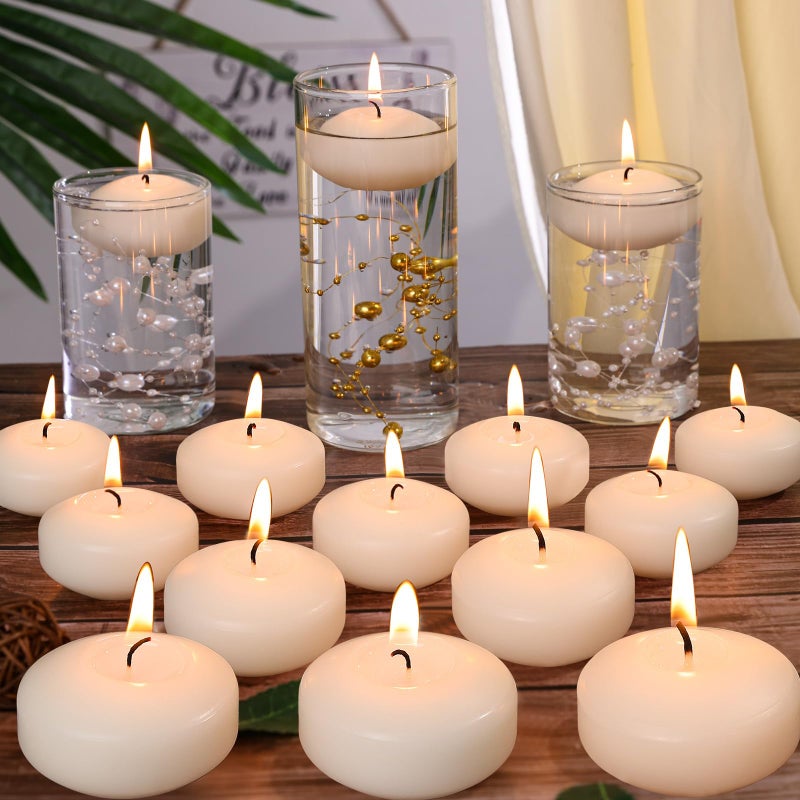 GINITIRI 36 Pack Floating Candles,2 inch Ivory Unscented Dripless Floating Candle for Centerpieces,5-6H Burning 2" Water Candles Bulk for Cylinder Vases,Weddings,Christmas Party,and Holiday - Image 1