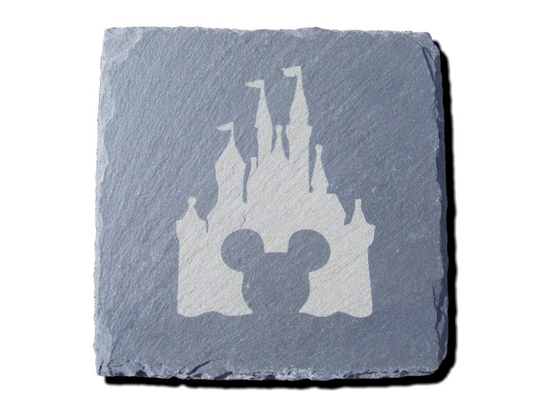 SLATE DISNEY CASTLE MICKEY MOUSE INSPIRED COASTERS MINNIE DRINKS MAT BIRTHDAY PRESENT WEDDING HOUSE WARMING GIFT Set of 2
