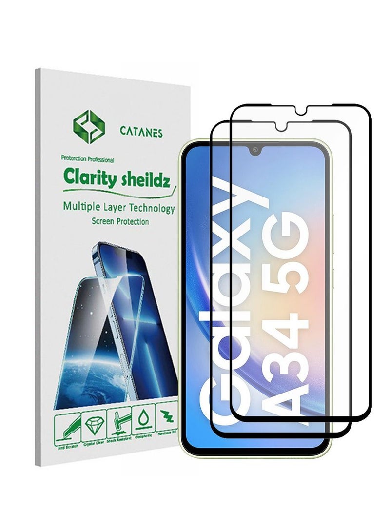 CATANES عبوة من قطعتين من واقي الشاشة لهاتف Samsung Galaxy A34 5G بتغطية كاملة من الزجاج المقاوم للخدش وبصمات الأصابع بدرجة صلابة 9H - Image 1