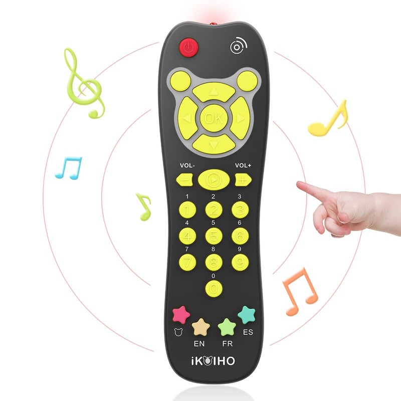 iKOIHO Baby Remote Control Toy Realistic Toddler TV Remote Toy with Light Sound Kid Learning Education Musical Toys with English French Spanish Infant Gift for Boys Girls 6M Black - Image 2