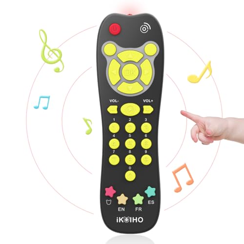 iKOIHO Baby Remote Control Toy Realistic Toddler TV Remote Toy with Light Sound Kid Learning Education Musical Toys with English French Spanish Infant Gift for Boys Girls 6M Black - Image 1