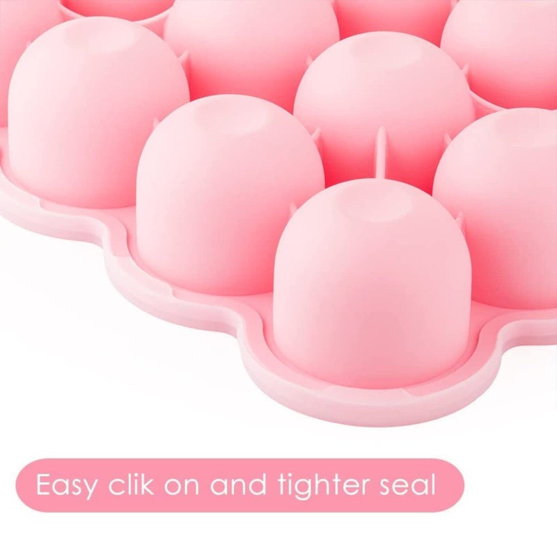 Samuelworld Baby Breast Milk and Food Storage Container, 12 Portions x 2.5oz, Stackable Food Grade Silicone Tray with Clip-On Hard Lid for Homemade Purees, Vegetables & Fruits - Pink - Image 4