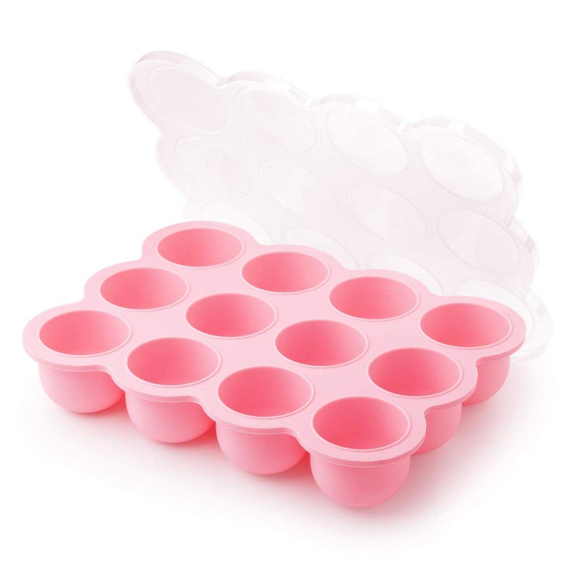 Samuelworld Baby Breast Milk and Food Storage Container, 12 Portions x 2.5oz, Stackable Food Grade Silicone Tray with Clip-On Hard Lid for Homemade Purees, Vegetables & Fruits - Pink - Image 2