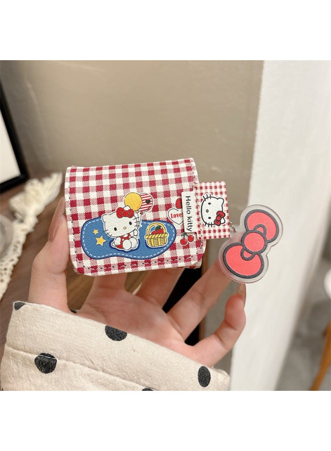 Loquat Red Plaid Balloon KT For HuaweiFreeBuds6i/5i/pro3 Headset Protective Case 4e Female Clip Cute-Color:Red Plaid Balloon Kt Headphone Cover Shell + Bow Pendant-Model:For HuaweiFreebuds 6i - Image 2