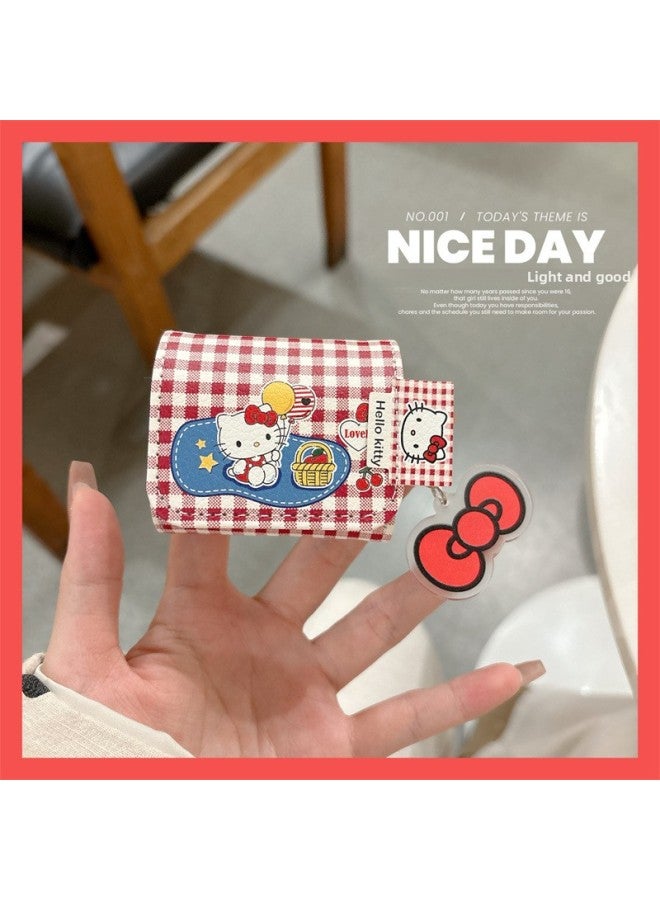 Loquat Red Plaid Balloon KT For HuaweiFreeBuds6i/5i/pro3 Headset Protective Case 4e Female Clip Cute-Color:Red Plaid Balloon Kt Headphone Cover Shell + Bow Pendant-Model:For HuaweiFreebuds 6i - Image 1