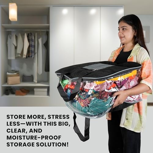 NISUN 2 Pack Moisture Proof Big Nylon Transparent Underbed Storage Bag/Stationery Paper/Blankets/Clothes Storage Bag Rectangular (57x47x26 cm, GreyBlack) - Image 5