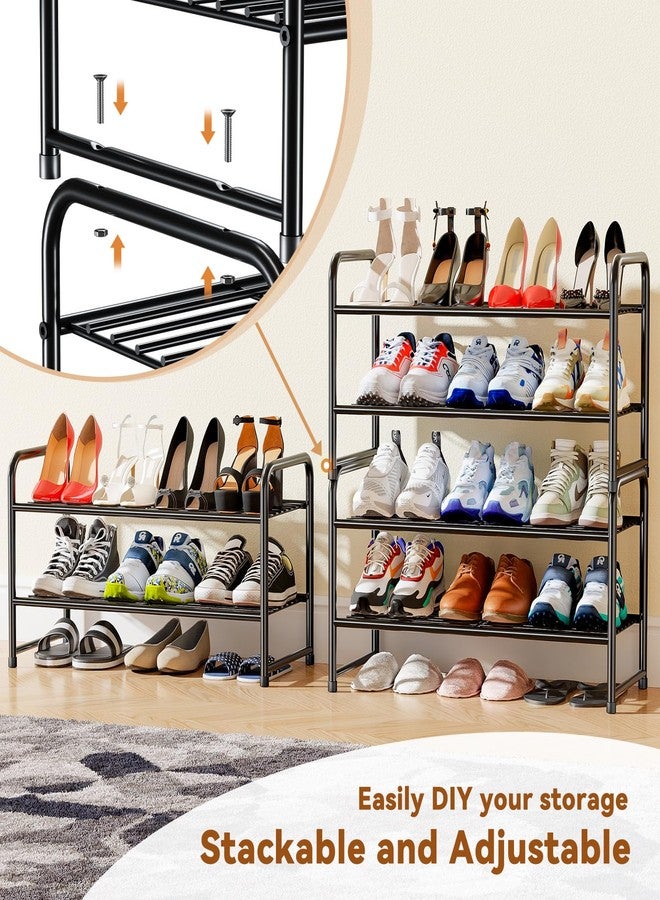 MWQ 2 Tier Shoe Rack for Closet, Metal Shoe Organizer 27 Inch Wide for Floor, Garage, Stackable, Black - Image 3