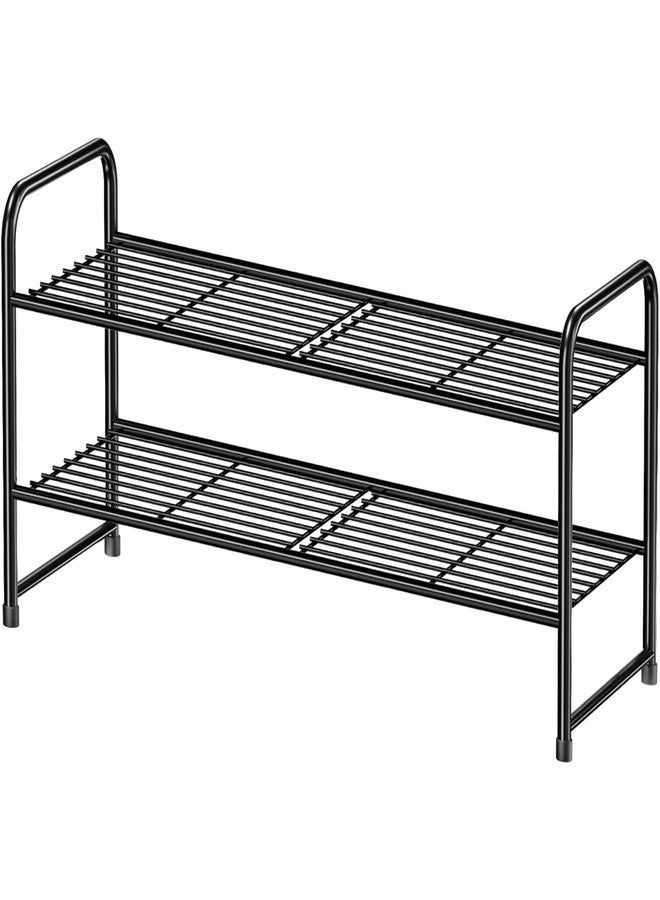 MWQ 2 Tier Shoe Rack for Closet, Metal Shoe Organizer 27 Inch Wide for Floor, Garage, Stackable, Black - Image 1