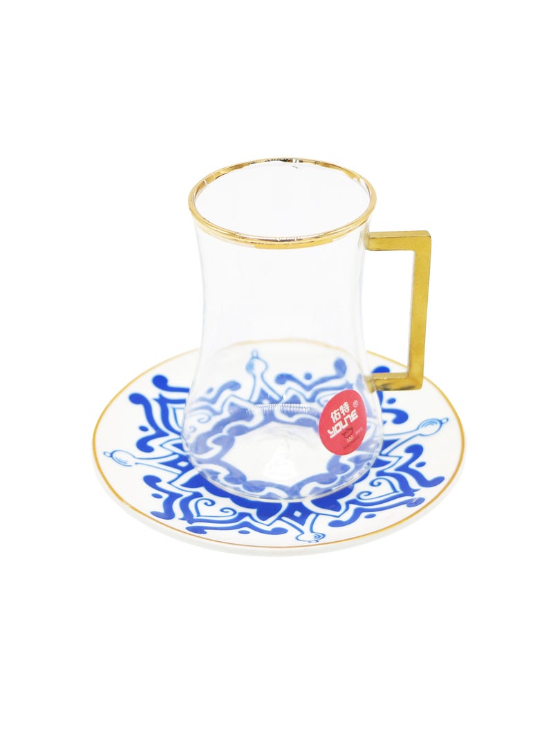 Set of 18 Pieces Tea and Coffee Cups and Saucer Gold and Blue - Image 2