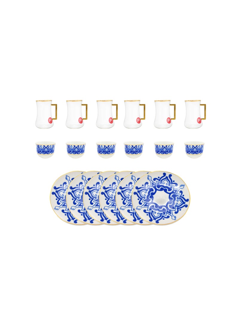 Set of 18 Pieces Tea and Coffee Cups and Saucer Gold and Blue - Image 1