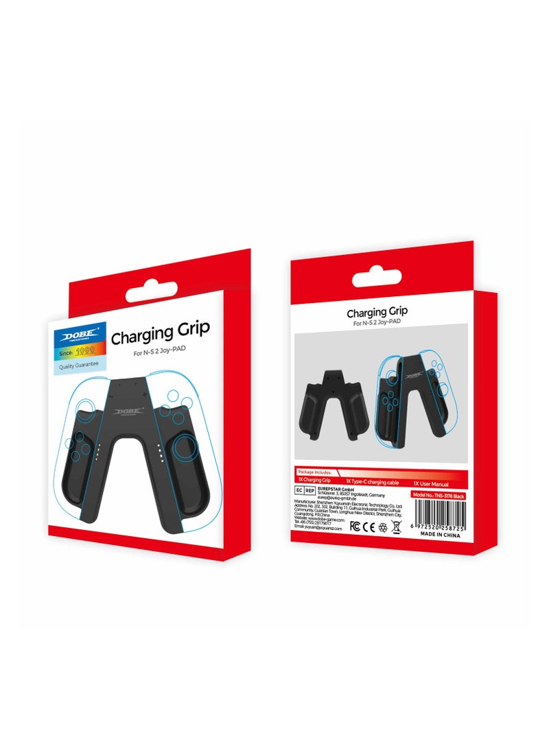 Charging Grip for Nintendo Switch 2 JoyCon, flat Design, with charging cable, black