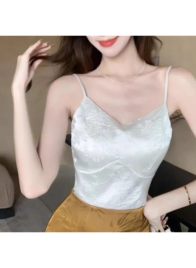 Modal High-End New Chinese-Style Satin Padded Camisole Underwear Jacquard Blazer Innerwear Hot Top For Women - Image 5