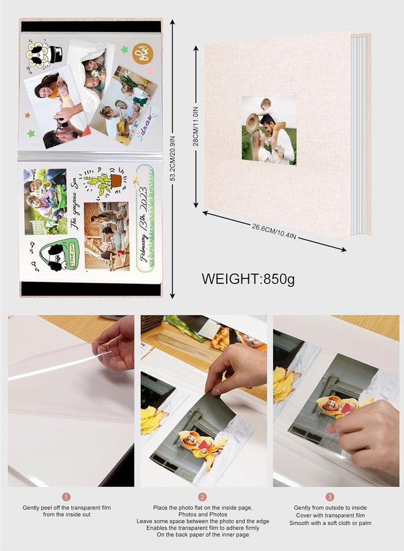 Relex Large Photo Album Scrapbook with Window, Linen Self Adhesive Scrap Book, Wedding Anniversary Birthday Valentines Day, 28cm x 27cm 40 Blank Pages Memory Book (Beige) - Image 2