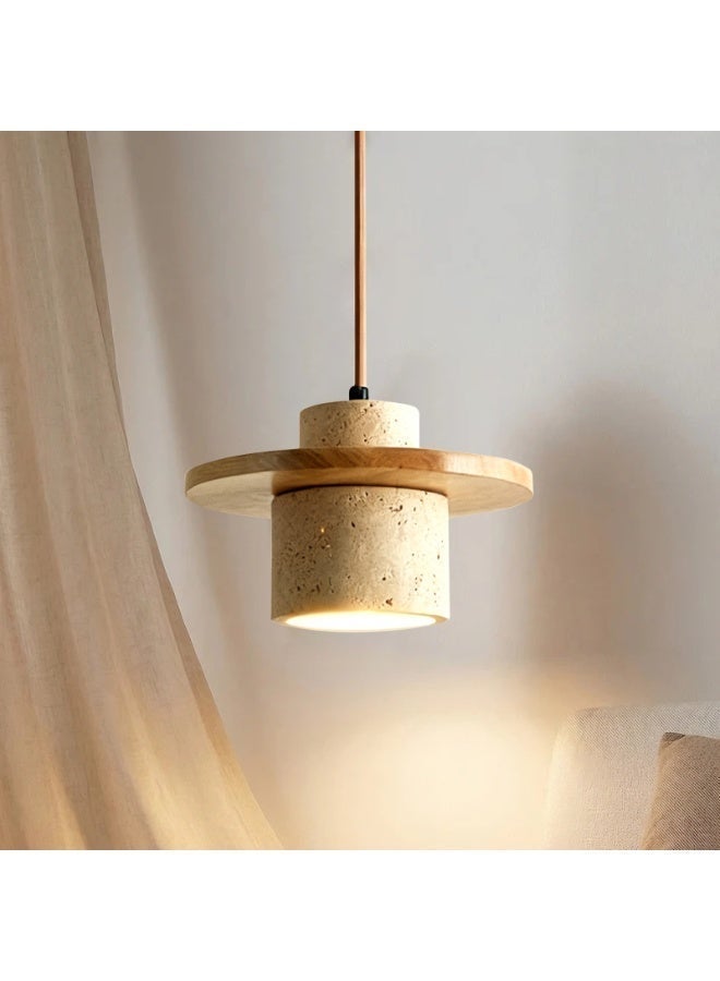 Wabi-Sabi Style Pendant Light- Travertine and Wood Pendant Lamp - indoor Lighting, Height Adjustable, E27 Lamp Holder, with Bulb Light Source, Natural Texture, Suitable For Dining Room/Bedroom/Living Room/Kitchen Island. - Image 4