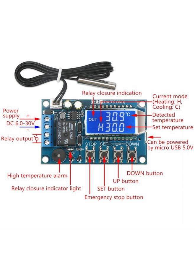 DROK Electronic Thermostat Controller, DC 6-30V 24V Digital Temperature Control Board -50 to +110 Degree Celsius High Accuracy LCD Digital Micro Temp Control Switch Module with Waterproof Sensor Probe - Image 2