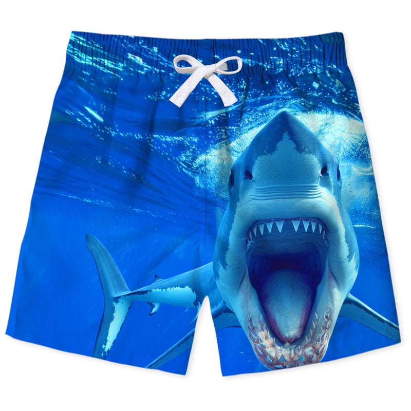 uideazone Size 10-12 Boys' Swim Trunks Cartoon Shark Swimsuit Quick Dry Beach Board Shorts Breathable Swimming Trunks 10-12 Years - Image 1