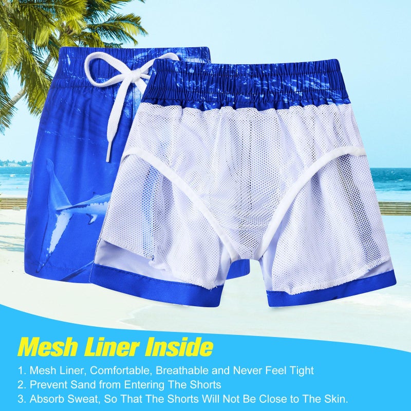 uideazone Size 10-12 Boys' Swim Trunks Cartoon Shark Swimsuit Quick Dry Beach Board Shorts Breathable Swimming Trunks 10-12 Years - Image 5