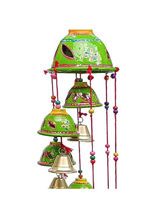ADITYA IMPEX ADITYA IMPEX Handicraft rajasthane Wooden Colored Bells Desing Decorative showpice Wind Chimes for Home Balcony Garden Positive Energy Home Decor Hanging Long Bells 7 BellsSet of 1 Piece Green  - Image 2