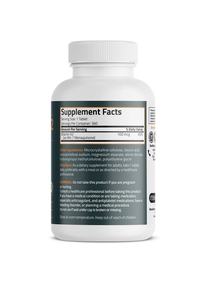 Bronson - Vitamin K2 Mk7 100 Mcg K2 As Mk7 Menaquinone Bone Support 1 Year Supply 360 Tablets - Image 1
