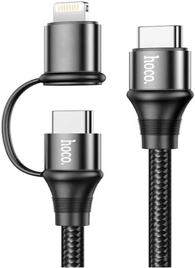 Hoco Hoco X50-2-in-1 Exquisito PD charging data cable (3A - 60W - 1M) - Type-C to Type-C/Lightning For Apple iPhone iPad Airpods Samsung Huawei Xiaomi Oppo - Black 