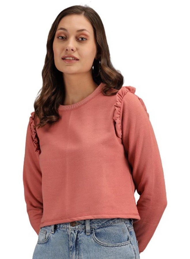KOTTY Womens Full Sleeve Solid Sweatshirt (Peach pink2,42) - Image 1