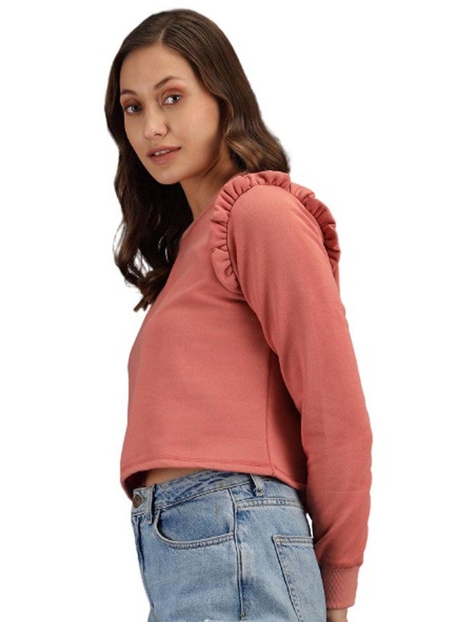 KOTTY Womens Full Sleeve Solid Sweatshirt (Peach pink2,42) - Image 2