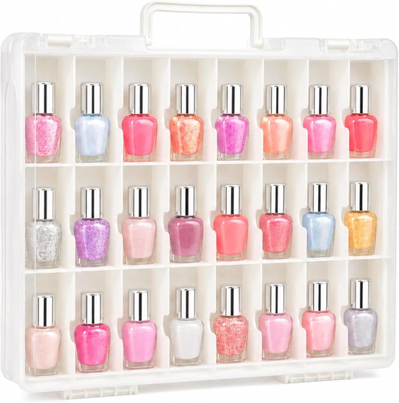 ALCYON Clear Nail Polish Organizer Case, 48-Compartment Double-Sided Nail Polish Storage Box with Adjustable Dividers, Portable Plastic Holder for Gel Polish Bottles, Nail Art Supplies, Jewelry (White) - Image 1