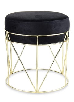 Zara Wood Handicrafts Zara Wood Handicrafts Modern Upholstered Velvet Ottoman Contemporary Round Metal Stool Golden Metal Leg 