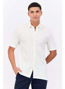 French Connection Men Regular Fit Chambray Short Sleeves Casual Shirt, Off White  - Image 1