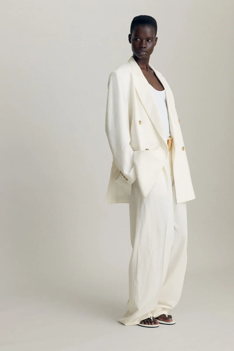 H&M Belted linen-blend trousers